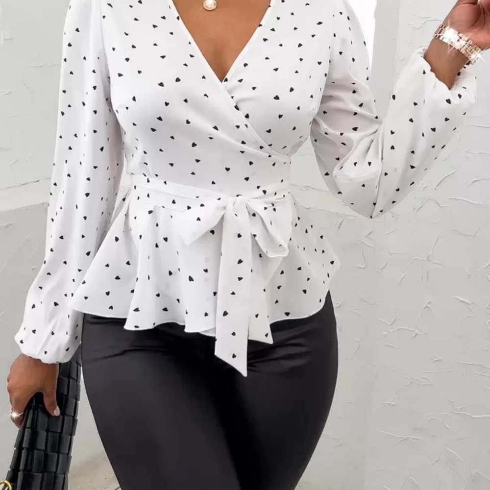 Express White Heart Pattern Wrap Blouse